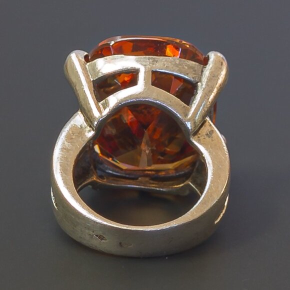 Massive Sterling Silver Amber Glass Statement Ring Size 7.25 - Picture 6 of 15